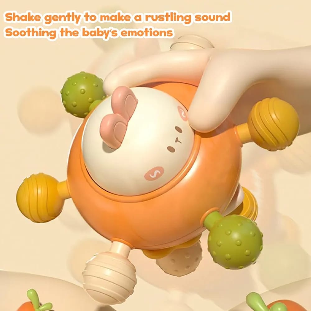 Fidtoy Jouet de dentition et hochet 3-en-1 en silicone pour bébé, hochet lapin pour bébés de 6 mois et plus, jouet à mâcher texturé pour les voyages, le jeu en poussette et le développement sensoriel précoce