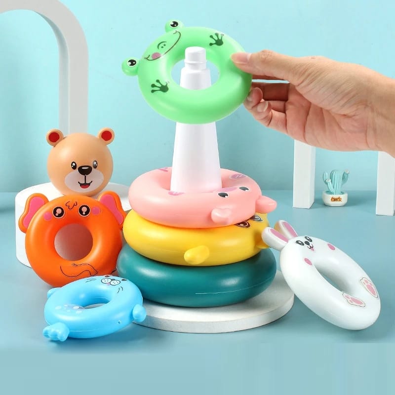Fidtoy Jeu de 2 en 1 avec gobelets empilables et tour d'anneaux, jouet d'empilage en plastique pour emboîter les gobelets et tour d'anneaux, jouet d'apprentissage des couleurs pour la motricité fine, à partir de 6 ans