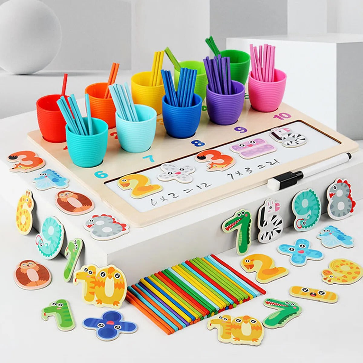 Fidtoy Mathematics Classification Early Education Learning Board Wooden Counting Color Sorting Montessori Math Toy for Preschoolers