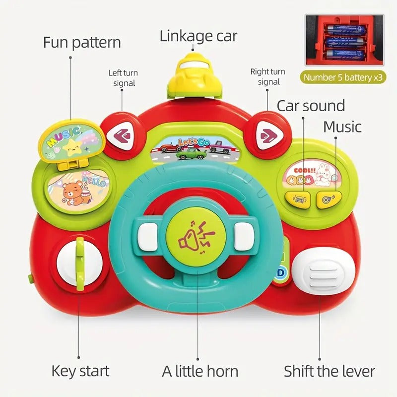 Fidtoy Multifunctional Activity Steering Wheel Toy for Toddlers Pretend Driving Lights Sounds Car Seat Play