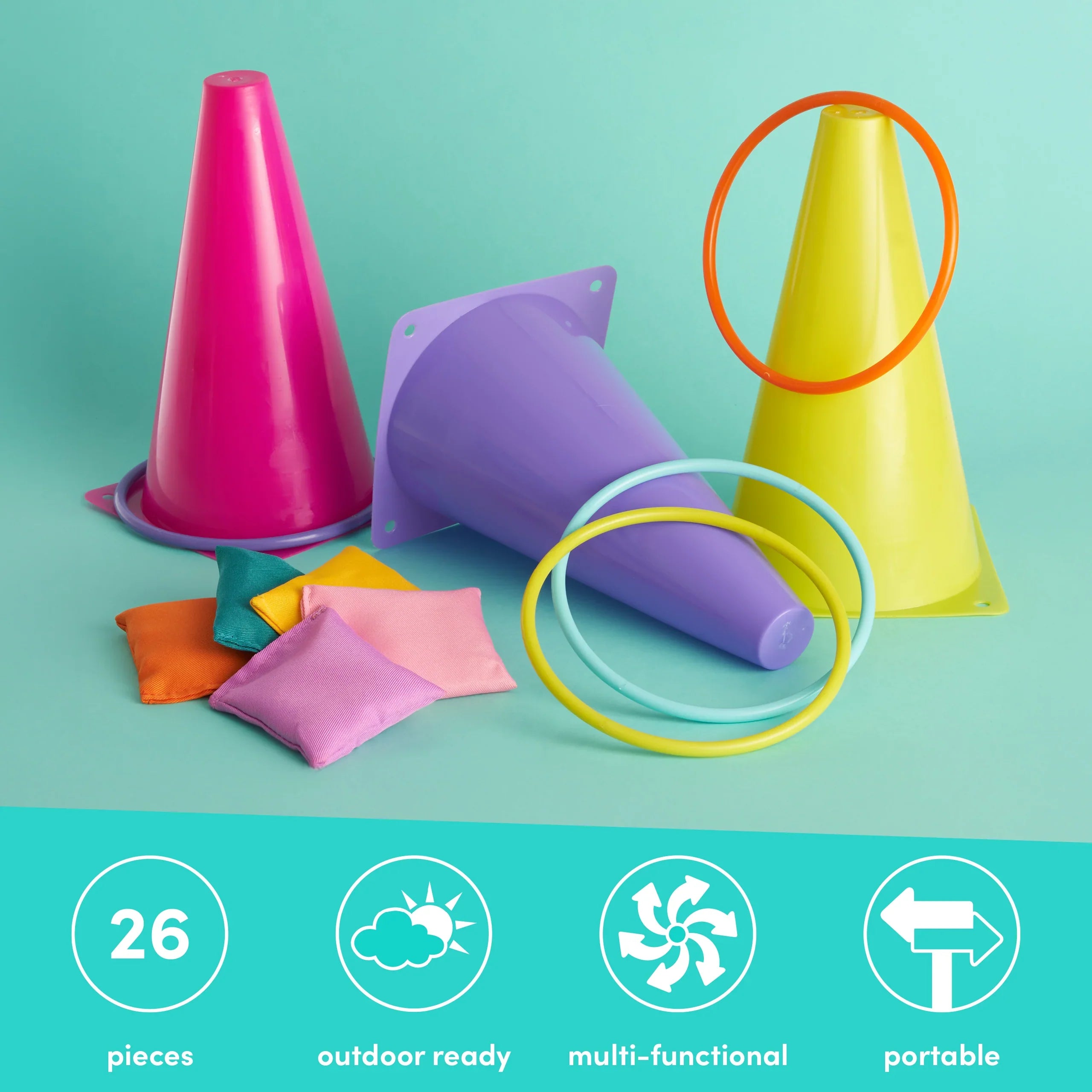 3-in-1 Kids Carnival Outdoor Game Set – Ring Toss, Bean Bag & Hoopla Party Toy for Backyard & Birthday Fun