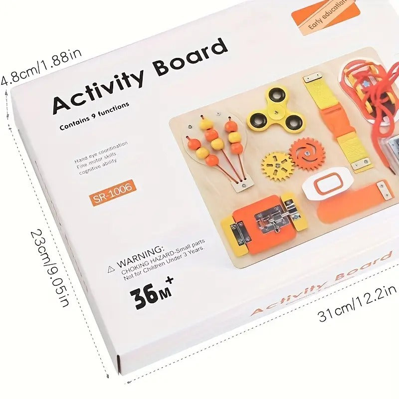Fidtoy Wooden Hot Air Balloon Gear 9 Function Busy Board Sensory Activity Montessori Fine Motor Toy for Toddlers
