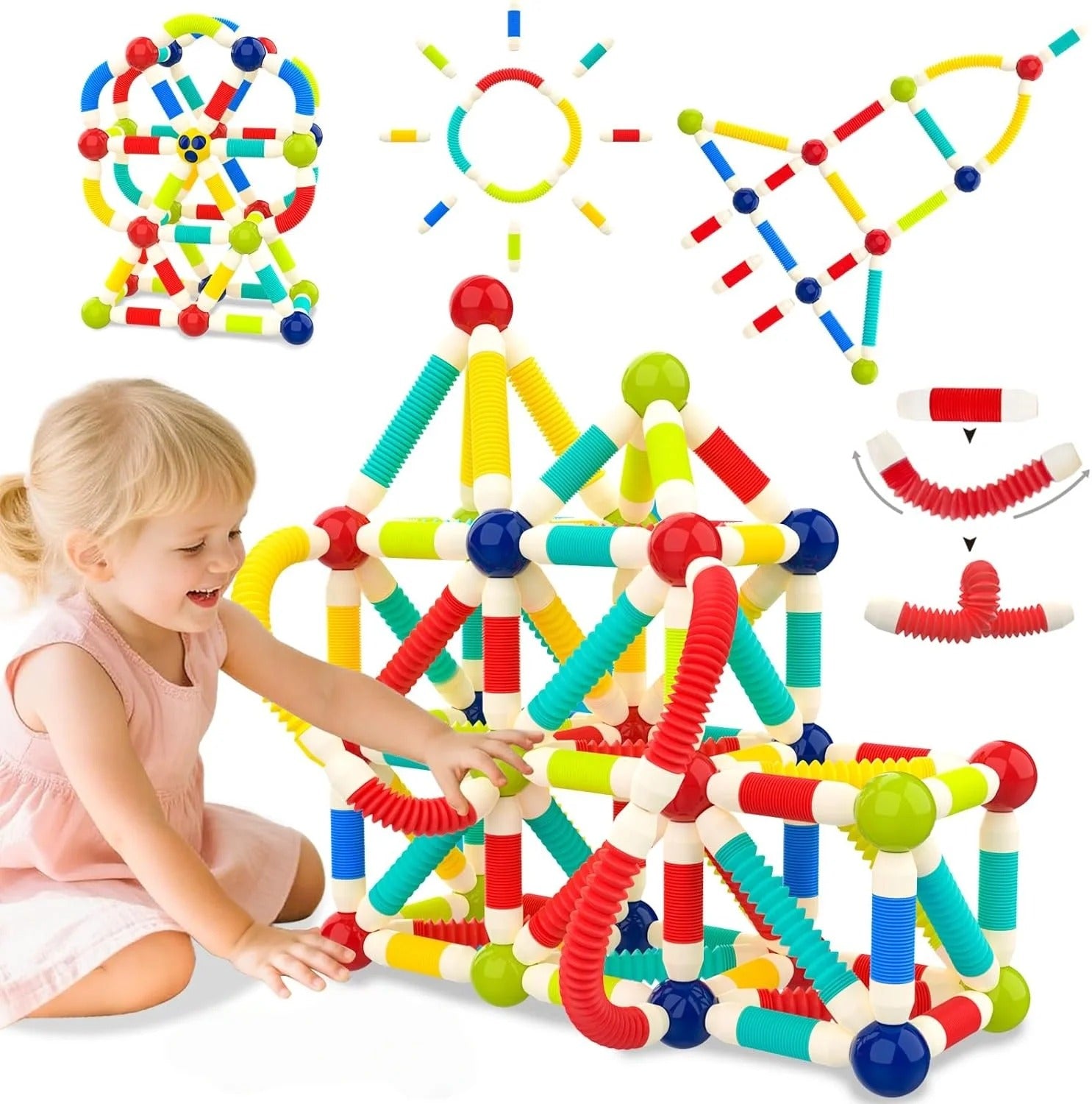 Fidtoy Pop Tube Magnetic Sticks Puzzle with Character 26 Piece Magnetic Building Blocks STEM Toy for Kids Ages 3+