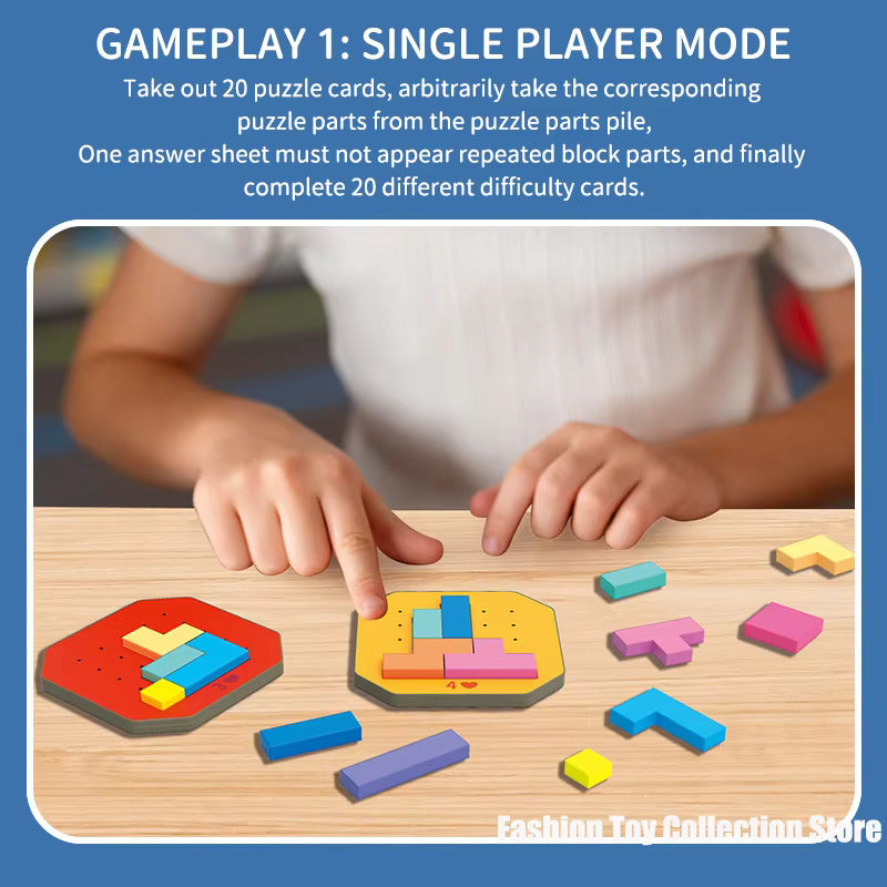 Fidtoy 3D Tangram Jeu de blocs multijoueur stimulant, 128 blocs de puzzle colorés, jouet de puzzle familial pour développer la conscience spatiale et la pensée logique, pour les 2-6 ans