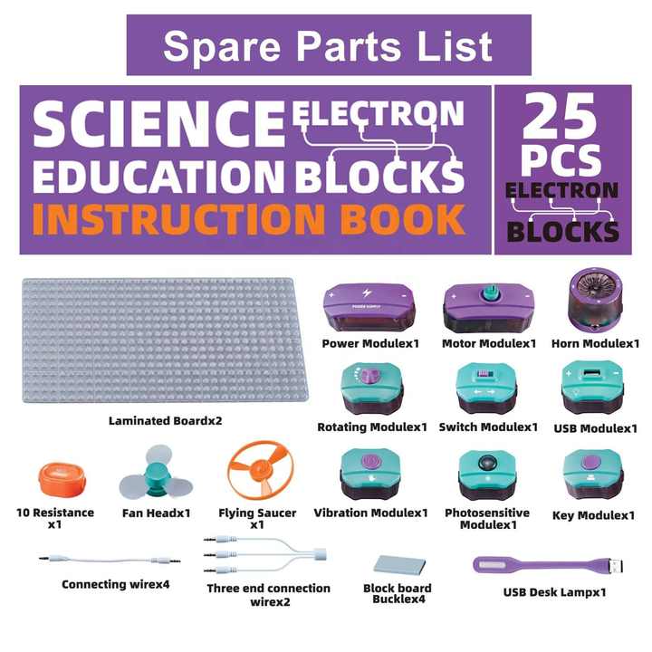 Fidtoy Science Education Electronic Circuit Blocks 25 Pieces for Kids Ages 6+, STEM Physics Circuit Experiment Kit with 40 Experiments, Easy-Connect Circuit Boards, Hands-On Electronics Learning Toy
