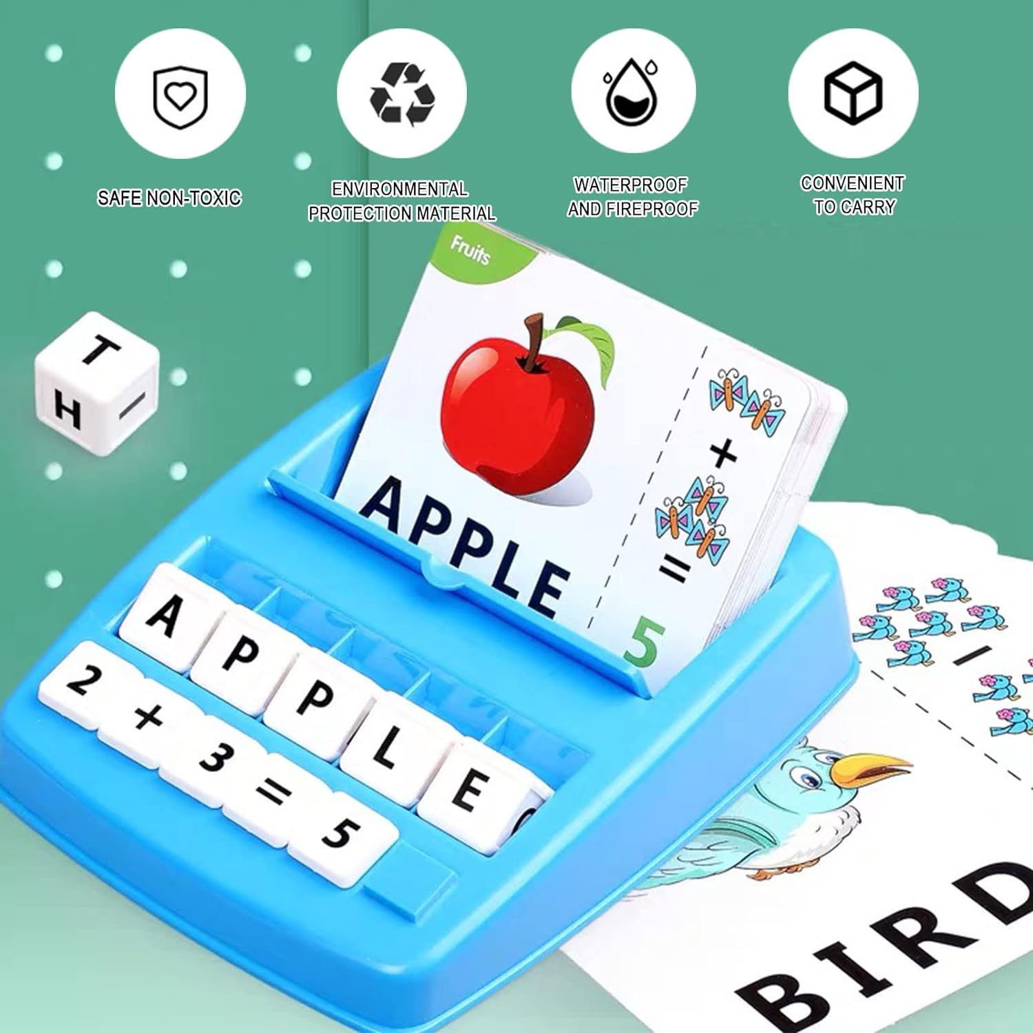 Fidtoy 2-en-1 Kit d'apprentissage des mots alphanumériques et des mathématiques, jeu préscolaire en plastique pour l l'orthographe et le comptage avec 64 cartes de mots, blocs de lettres, blocs de chiffres et symboles mathématiques pour les 2-6 ans