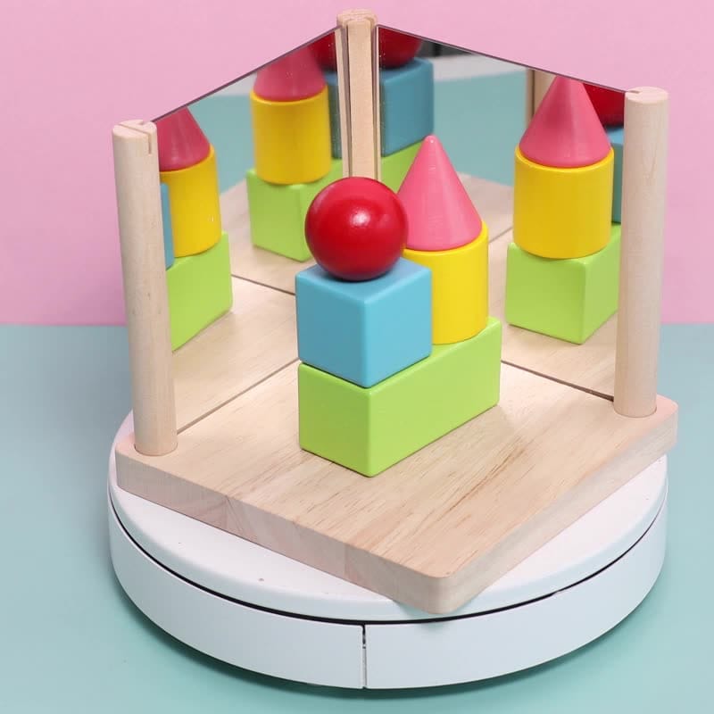 Fidtoy Mirror Wooden 3D Shape Pattern Blocks Montessori Geometry Puzzle Toy for Kids Spatial Learning Play