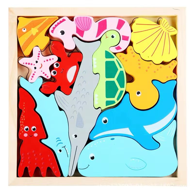 4-in-1 Wooden Animal Puzzles - Farm, Ocean, Dino and Wild Themes | Fine Motor and Cognitive Skill Builder