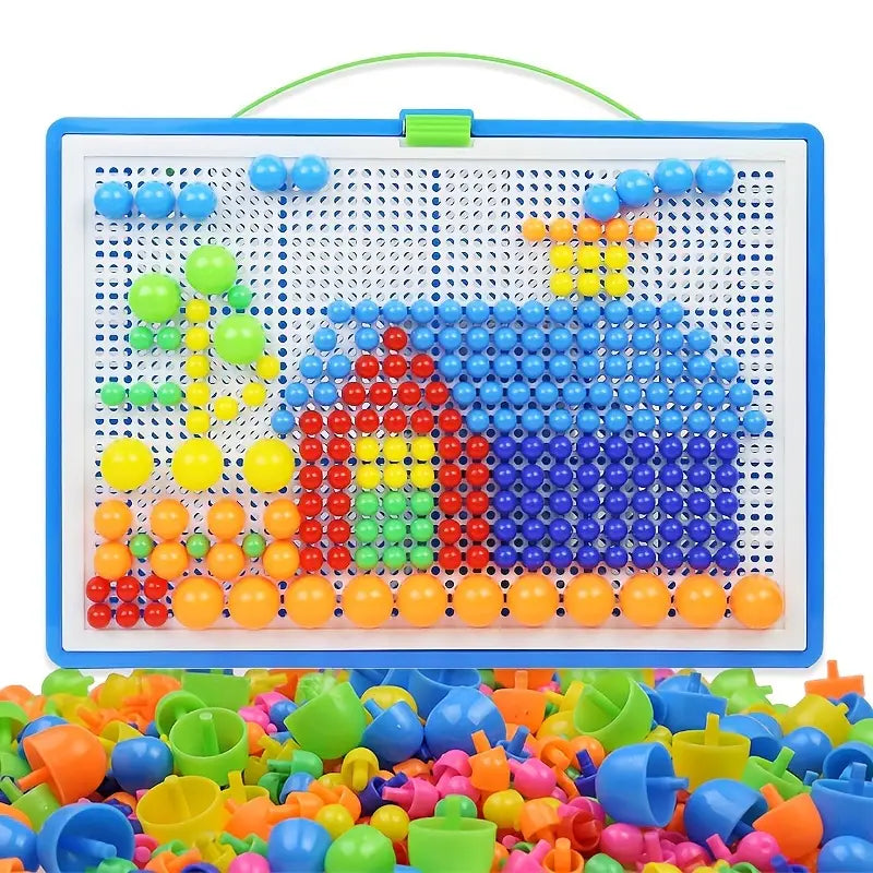Fidtoy Montessori Mosaic Pegboard Puzzle 300 Piece Mushroom Peg Creative Learning Toy for Kids