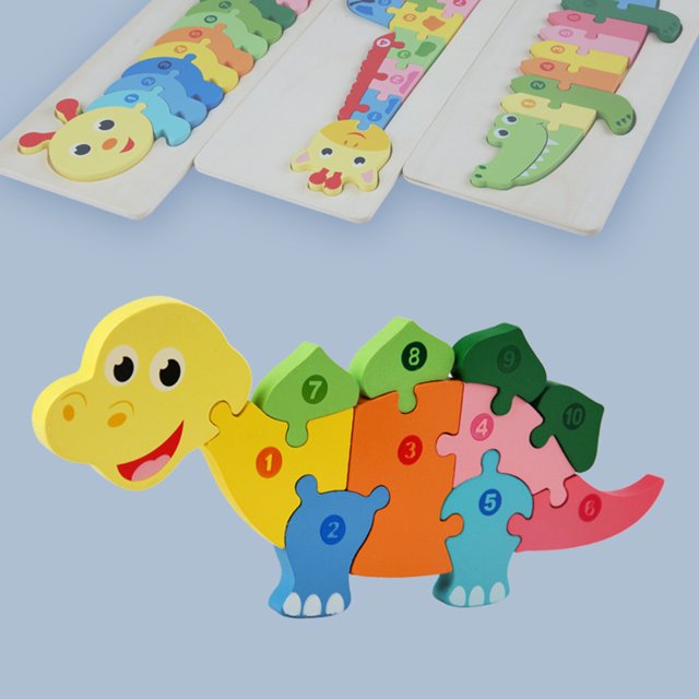 Fidtoy Puzzle en Bois 3D Dinosaure, Planche d'Animaux en Bois pour Tout-petits, Puzzle Dino Assorti pour la Maternelle, Jouet de Motricité Fine et de Reconnaissance des Couleurs pour les 2-6 Ans
