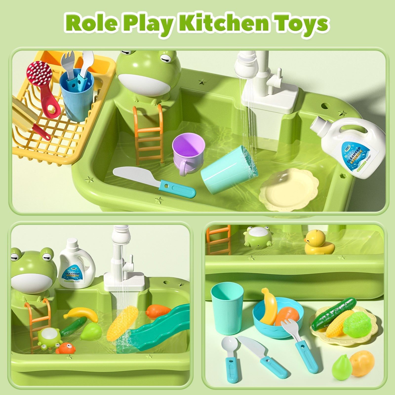 Fidtoy Kitchen Sink Playset with Running Water for Kids 3+
