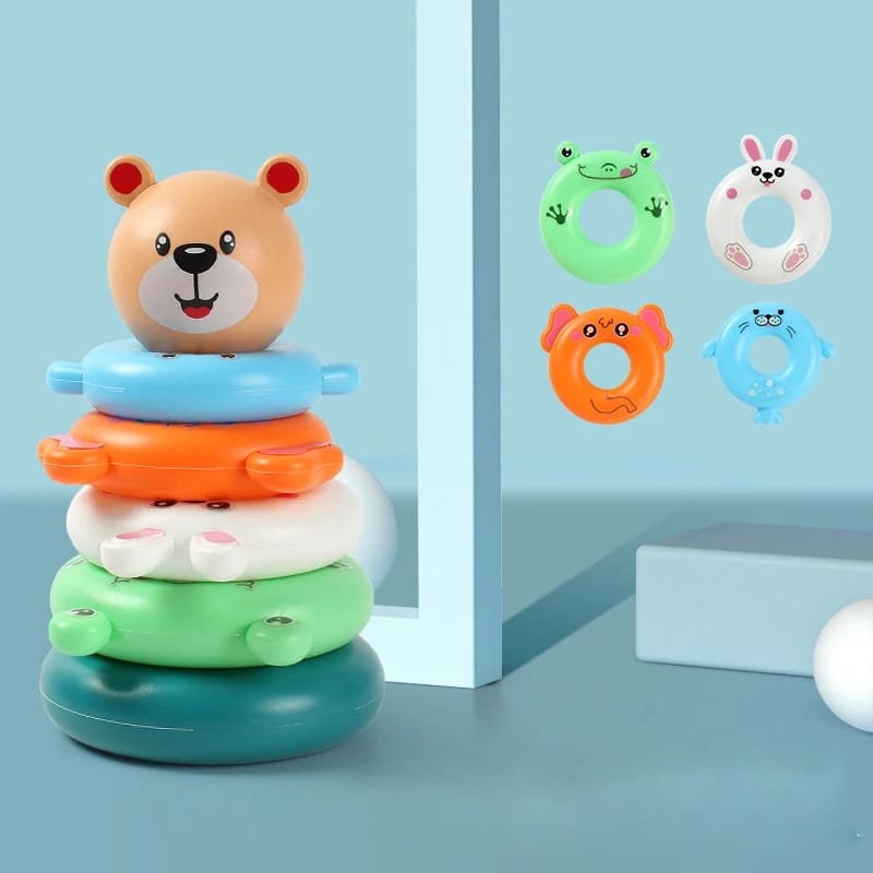 Fidtoy Jeu de 2 en 1 avec gobelets empilables et tour d'anneaux, jouet d'empilage en plastique pour emboîter les gobelets et tour d'anneaux, jouet d'apprentissage des couleurs pour la motricité fine, à partir de 6 ans
