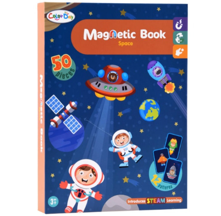 Fidtoy STEAM Magnetic Puzzle Book Space Theme for Kids Ages 2-6, 50-Piece Cardboard Magnetic UFO Puzzle Activity Book with Astronaut and Space Scene Pieces