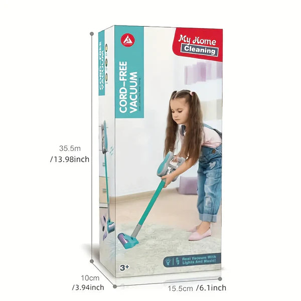 Fidtoy Aspirateur électronique 4-en-1 bleu pour enfants, jouet de rôle réaliste avec modes vertical et portable, 3 buses, jouet pour développer la motricité, à partir de 3 ans