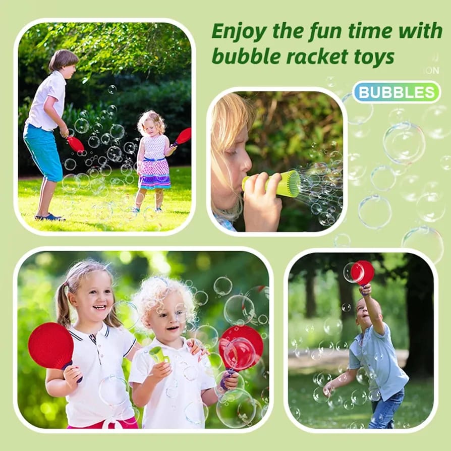 Fidtoy Magic Bubble Tennis Playset Activity for Kids Outdoor Bouncing Bubble Racket Game Age 2-6