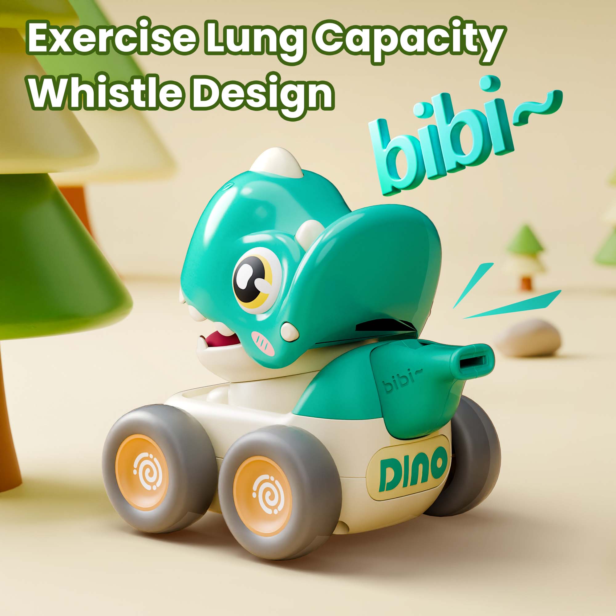 Fidtoy Dinosaur Press and Go Car Toy with Whistle for Toddlers