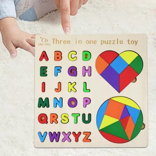 Fidtoy Montessori Logical Geometrical Puzzle Alphabet Board for Kids Wooden Shape Letter Learning Toy Age 2-6