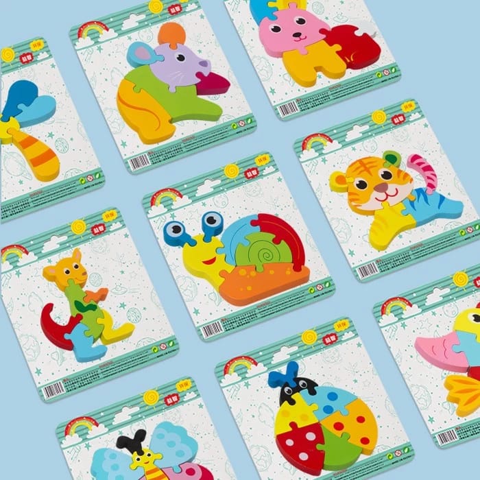 Fidtoy Puzzle 3D Mignon Animal - Modèle Aléatoire, Puzzle en Bois pour Tout-petits, Compétences Spatiales Préscolaires et Jouet d'apprentissage Précoce pour les 2-6 Ans