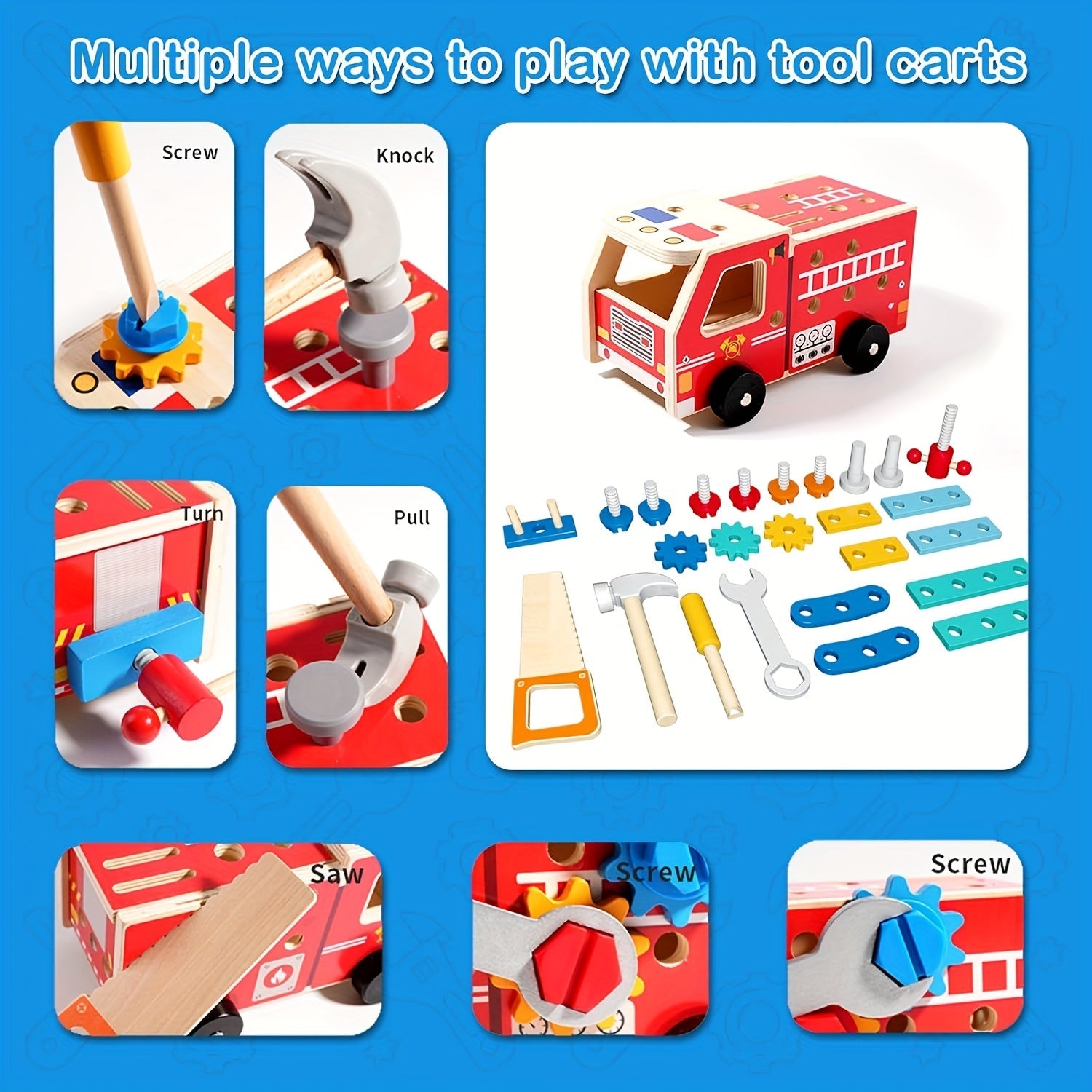 Fidtoy Camión de Bomberos de Madera para Ensamblar | Aprendizaje STEM y Juego Simbólico para Niños Pequeños