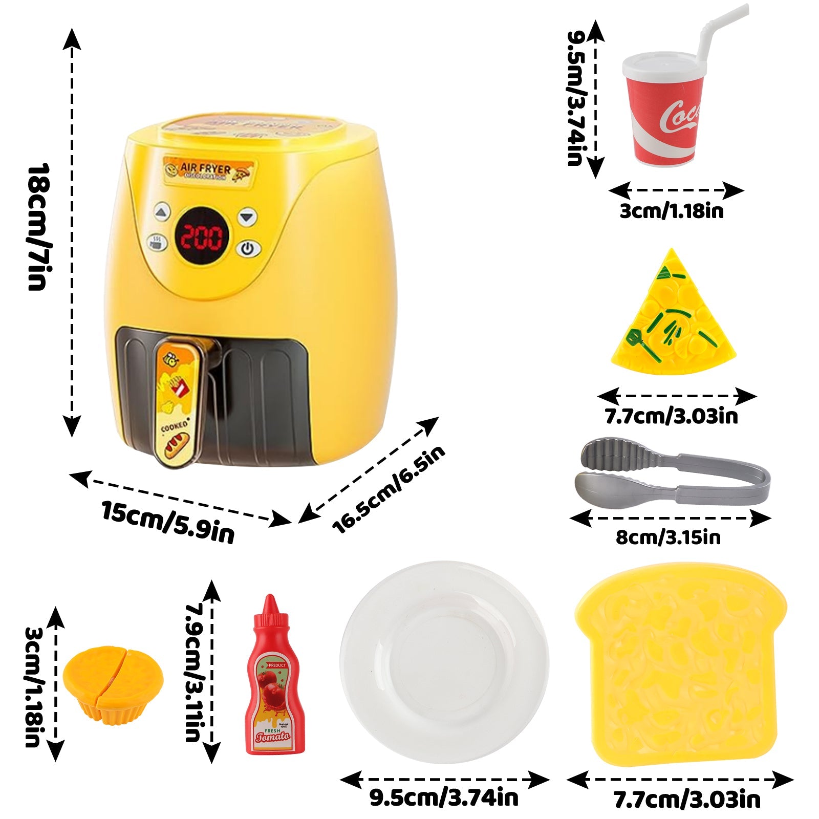 Batterie de cuisine pour enfants avec friteuse à air chaud, jeu de rôle avec accessoires de cuisine, effets sonores et lumineux réalistes et aliments factices