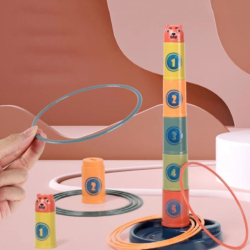 Fidtoy Jeu de 2 en 1 avec gobelets empilables et tour d'anneaux, jouet d'empilage en plastique pour emboîter les gobelets et tour d'anneaux, jouet d'apprentissage des couleurs pour la motricité fine, à partir de 6 ans