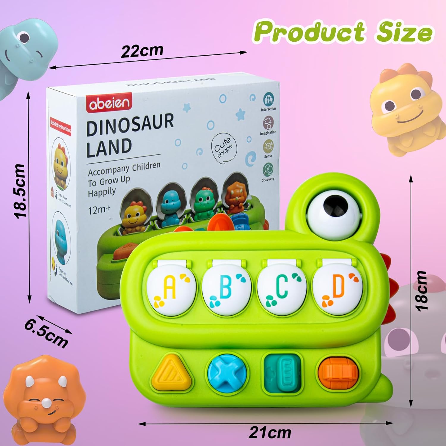 Fidtoy Dinosaur Alphabet Pop Up Toy for Toddlers | Montessori Cause and Effect Learning Toy for Fine Motor Skills
