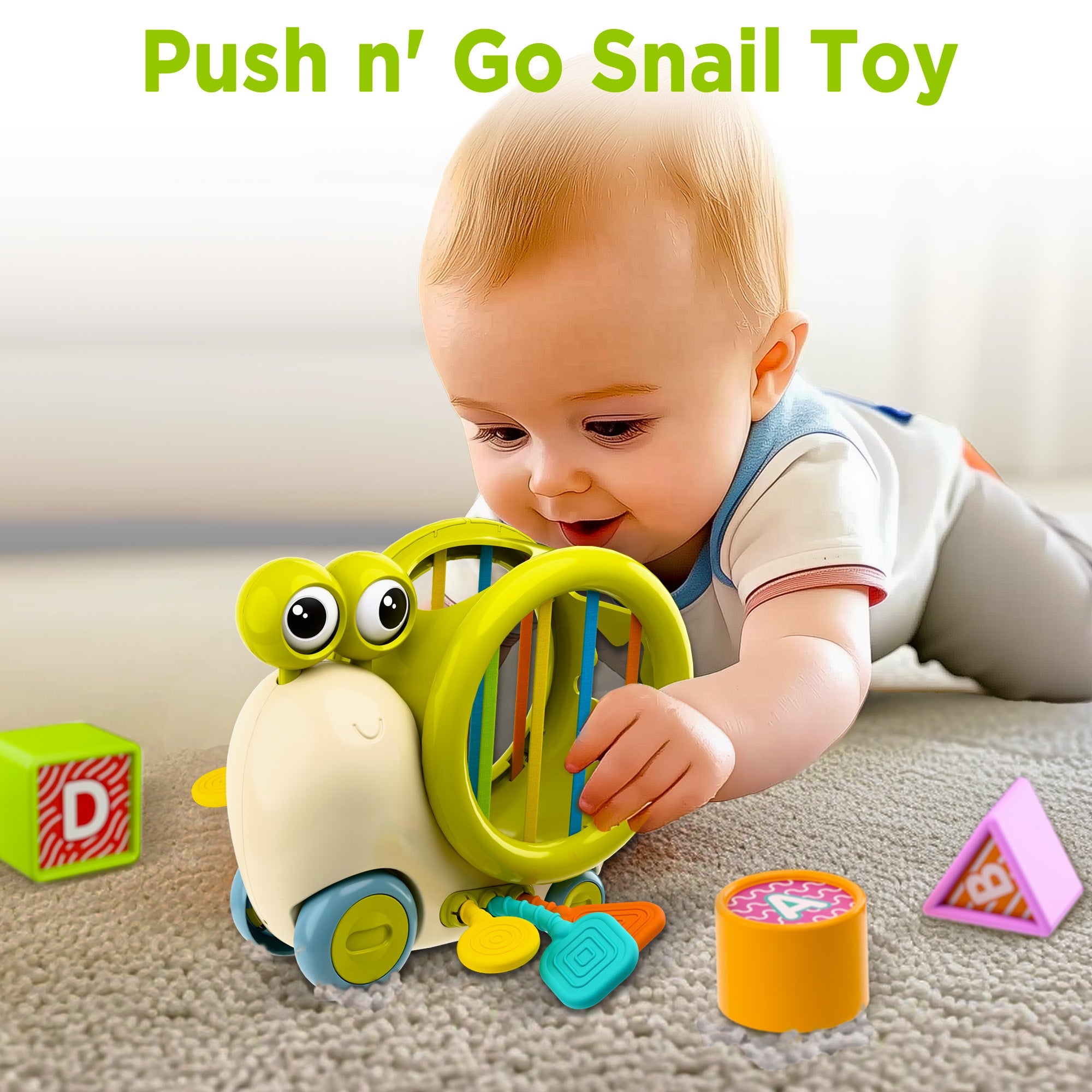 Fidtoy Snail Shape Sorter Push Toy for Babies and Toddlers