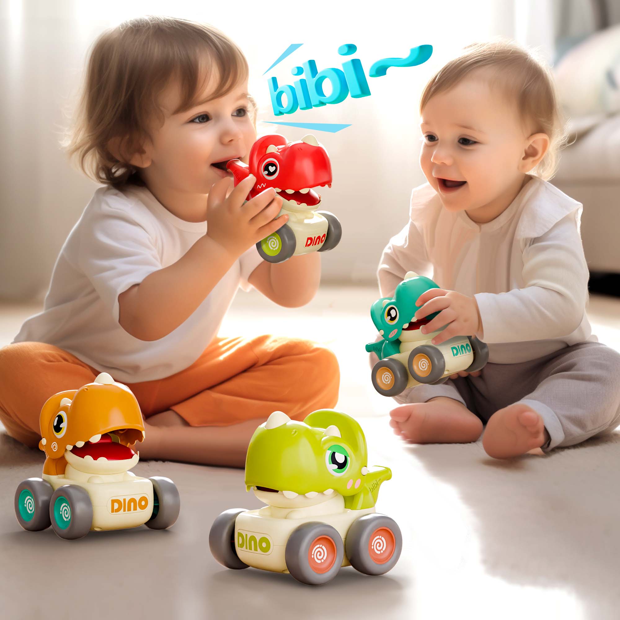 Fidtoy Dinosaur Press and Go Car Toy with Whistle for Toddlers