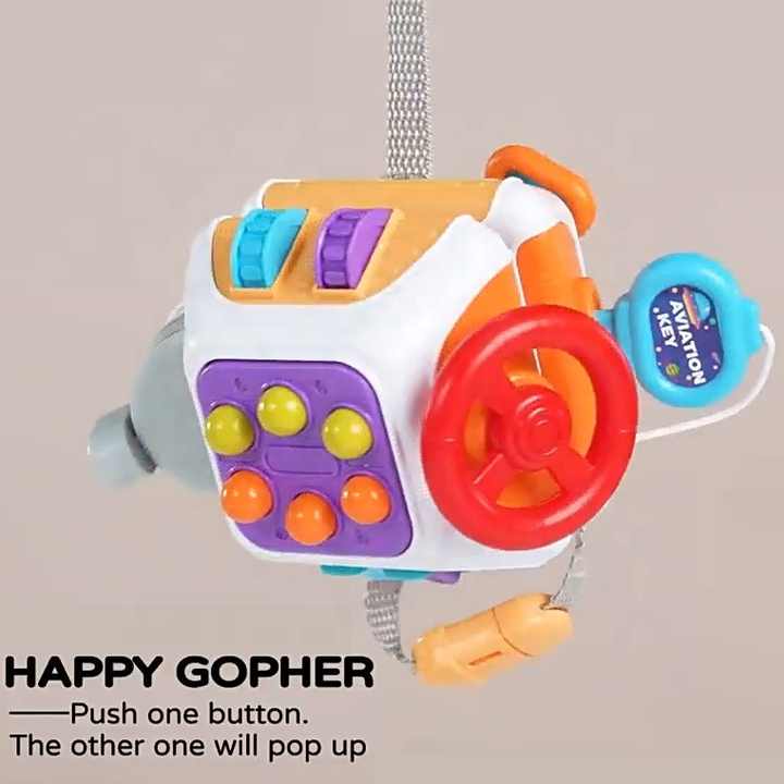 Fidtoy Cube d'activités Montessori 10 en 1, cube d'activités sensoriel en plastique avec 10 panneaux d'activités, jouets rotatifs, volant, clés à assortir et interrupteurs, pour les 6 mois et plus