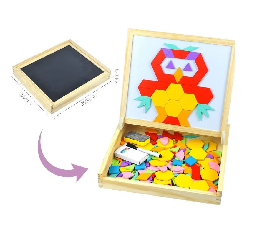 Fidtoy Magnetic Geometry Wooden Puzzle Drawing Board 168 Pieces Shape Learning Toy Age 2-5