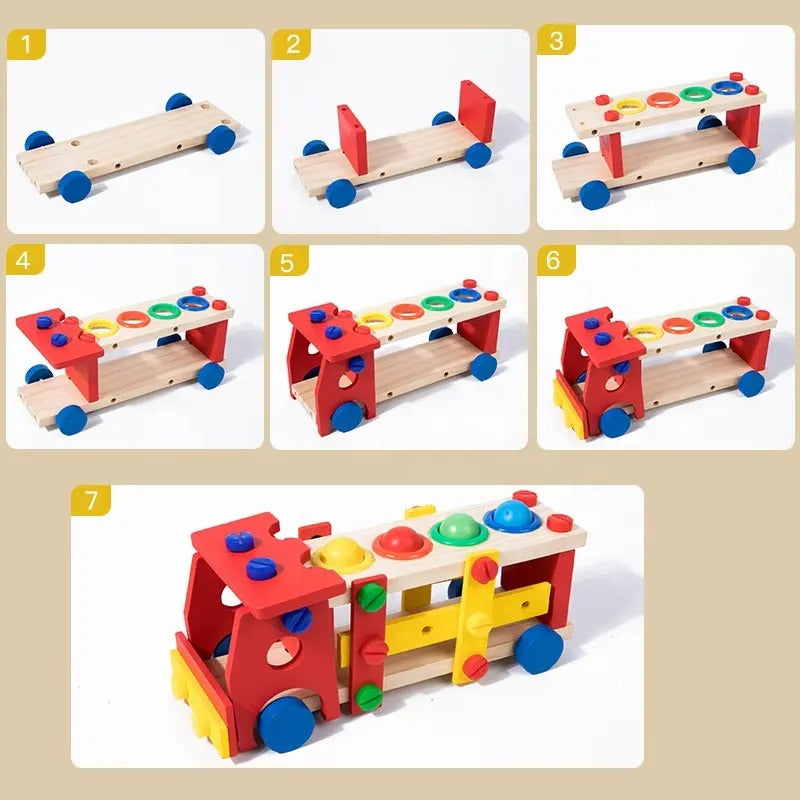 Fidtoy Wooden Reassembly Nut Screw Car Kit Take Apart Vehicle Building Toy for Kids Ages 3 to 8
