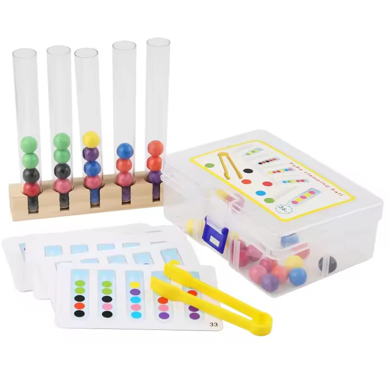 Fidtoy Colorful Clip Beads Test Tube with 48 Pattern Challenge – Fine Motor Skills Color Sorting & Pattern Matching Learning Toy for Kids Ages 3-6