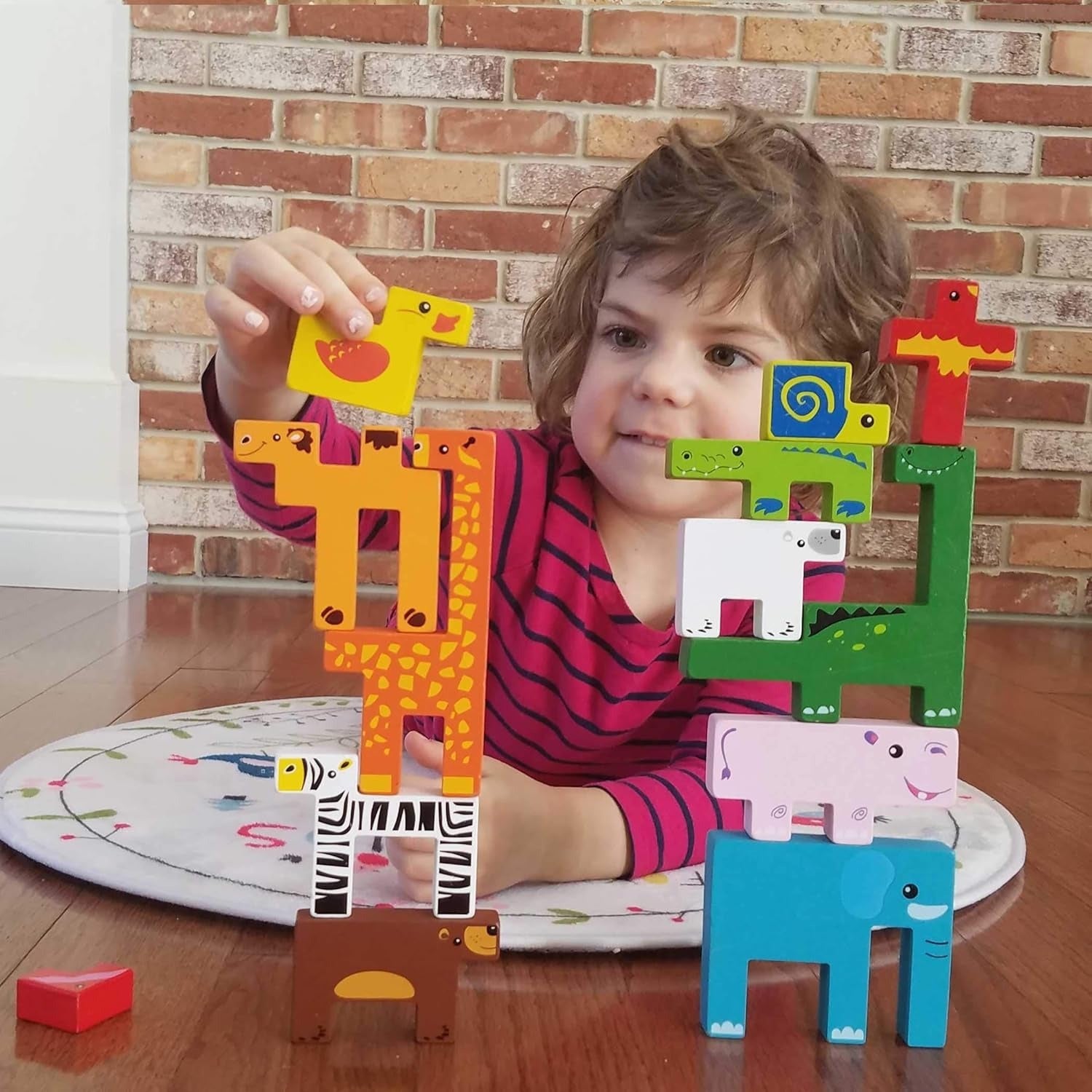 Fidtoy Wooden Animal Creative Challenge Puzzle Board for Kids | 13-Piece Animal Shape Matching Puzzle, Geometric Sorting, Stacking Blocks, Fine Motor & Problem-Solving Toy Age 2-6