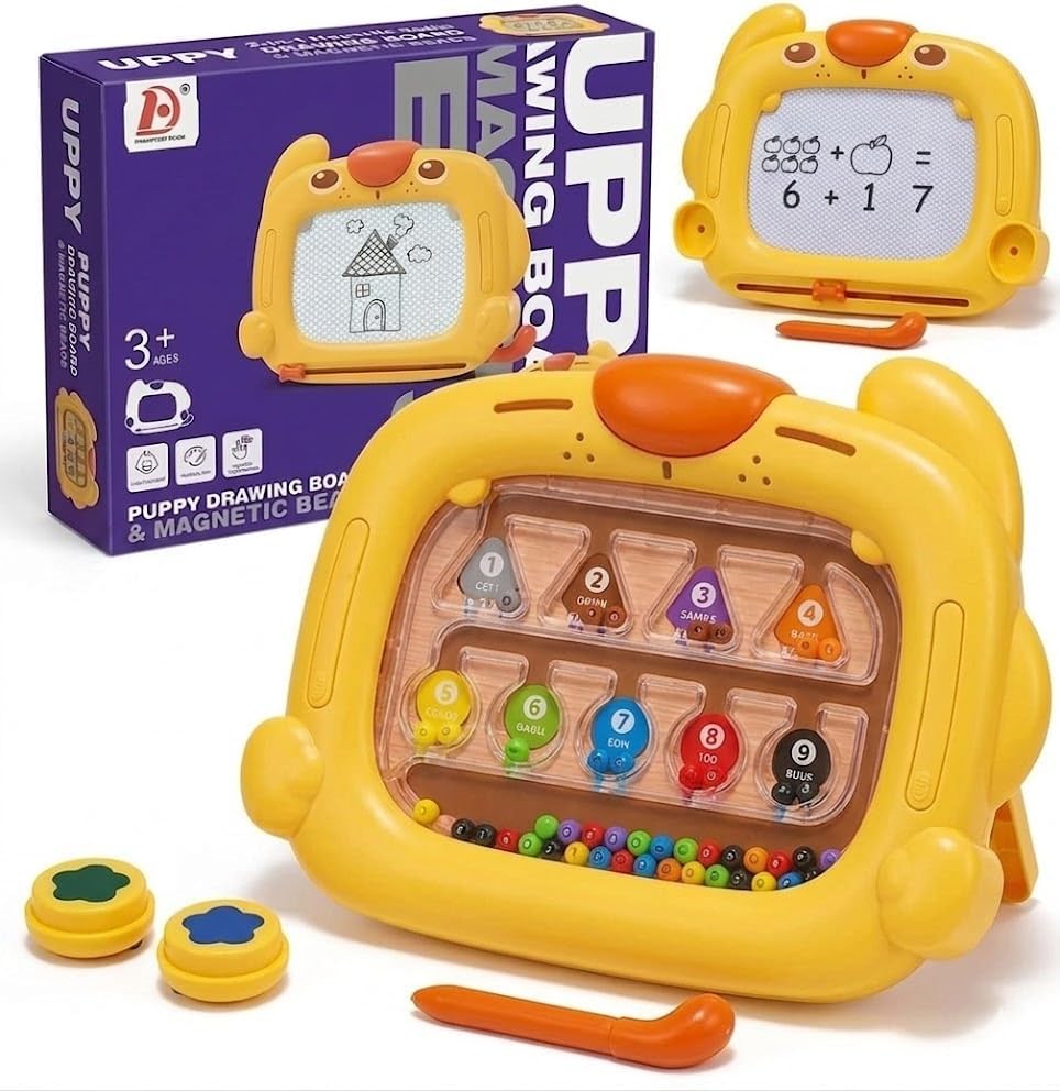 Fidtoy Puppy Drawing Slate and Magnetic Number Color Maze Game 2-in-1 Learning Board for Kids Ages 2-6