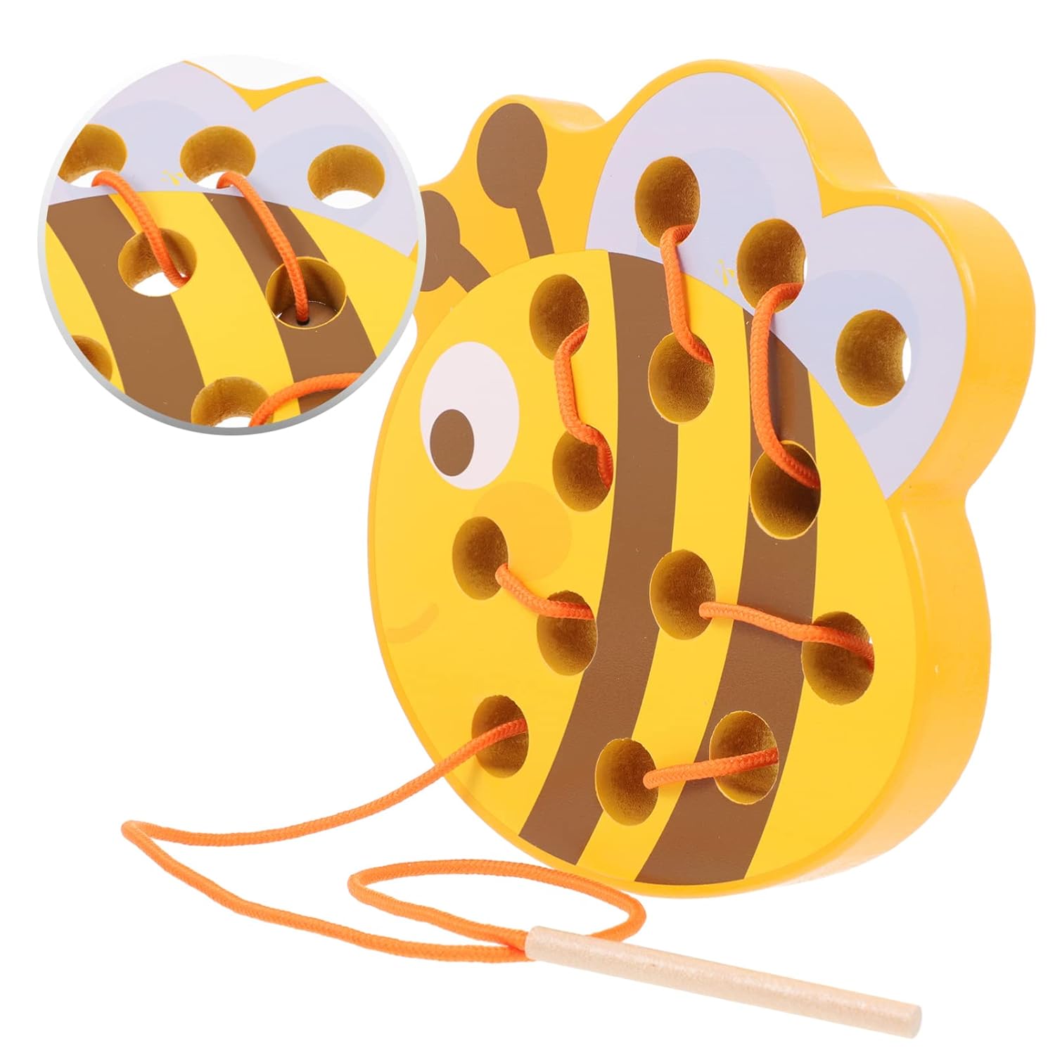 TOYANDONA Jouets d'enfilage en bois, jeux d'enfilage d'animaux, jouets de tissage en bois, puzzle de blocs de bois, motricité fine, jouet éducatif Montessori pour l'apprentissage précoce des garçons et des filles (abeille)
