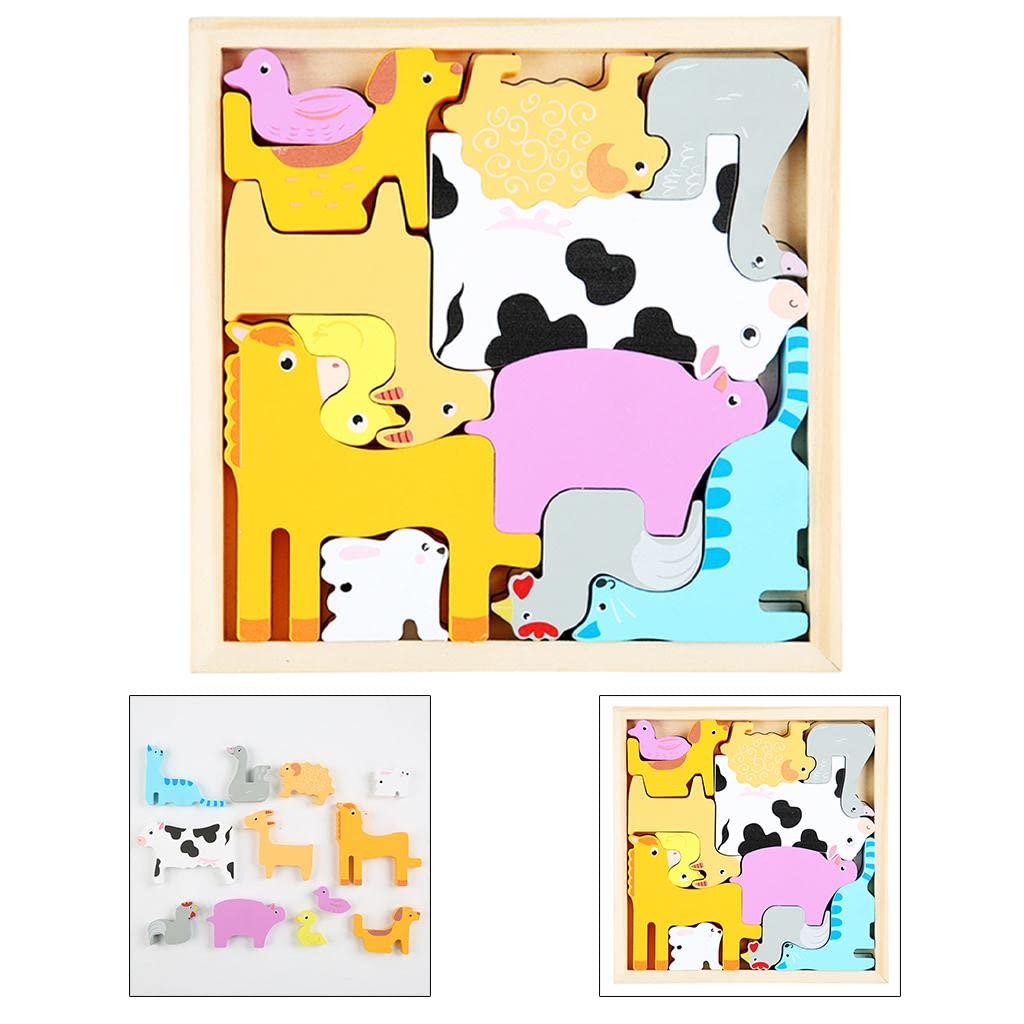 Fidtoy Farm Animal Tangram – Montessori Wooden Puzzle for Toddlers