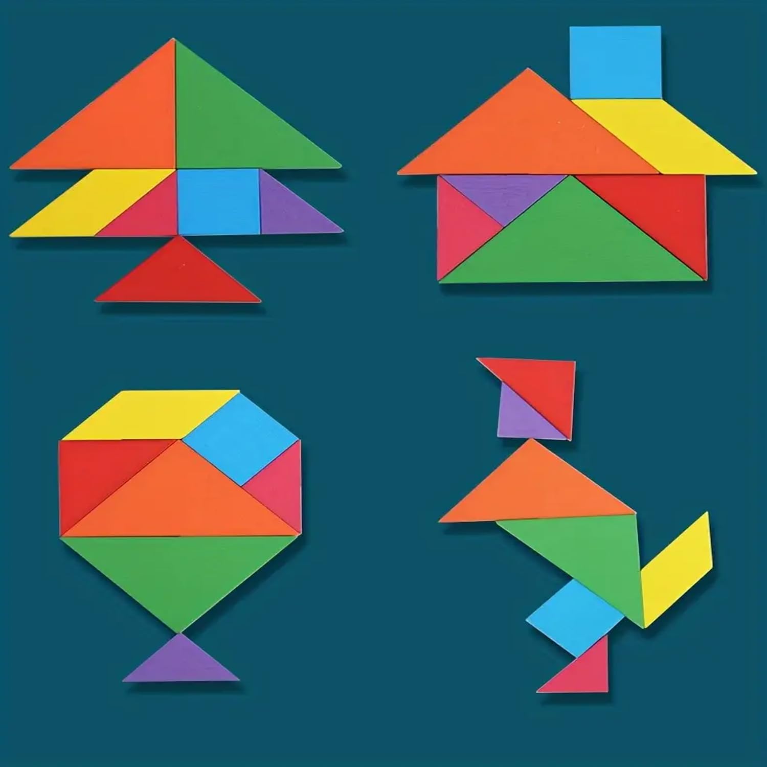 Fidtoy Jeu de Société en Bois 3-en-1 Tetris, Chiffres et Casse-tête pour Enfants, Planche en Bois avec Blocs de Construction, Tangram et Tic-Tac-Toe, Jouet de Motricité Fine et de Stratégie pour les 2-6 Ans