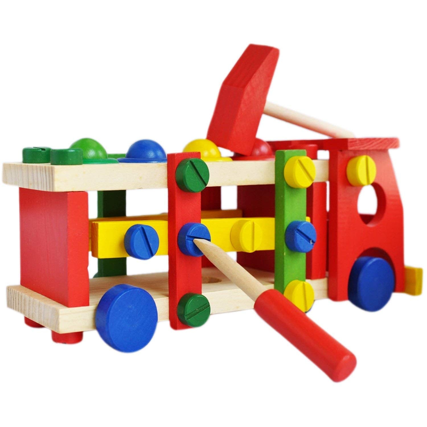 Fidtoy Wooden Reassembly Nut Screw Car Kit Take Apart Vehicle Building Toy for Kids Ages 3 to 8