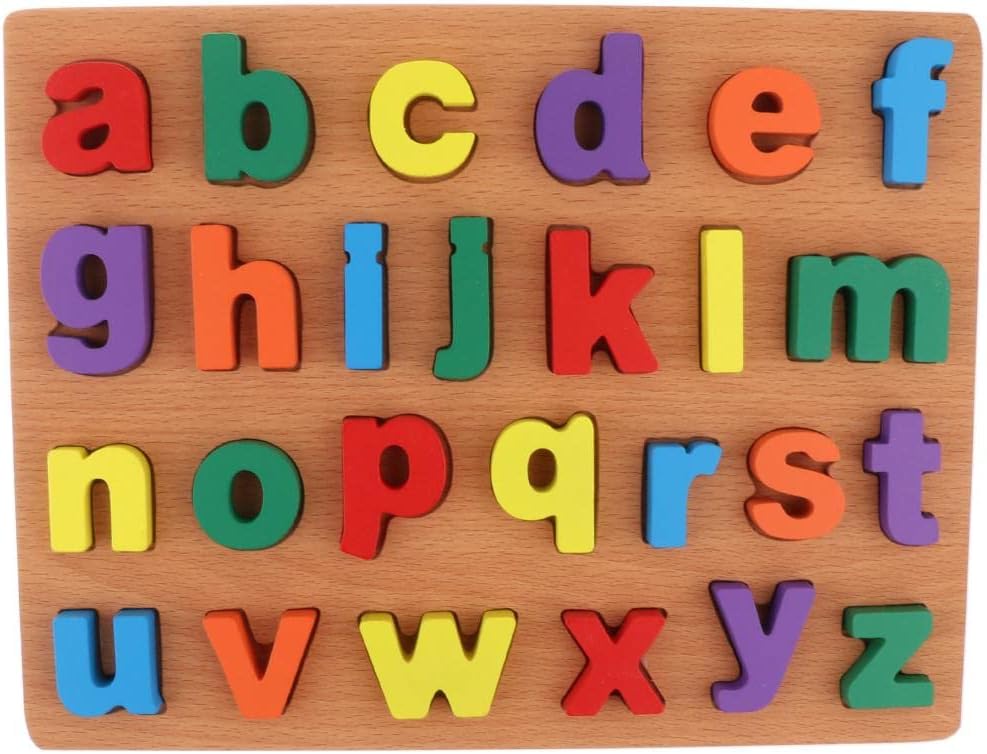 Fidtoy Tableau d'apprentissage de l'alphabet minuscule en bois 3D, Puzzle de lettres Montessori en bois pour tout-petits, Jouet d'apprentissage de l'orthographe et du langage ABC pour enfants de 2 à 5 ans