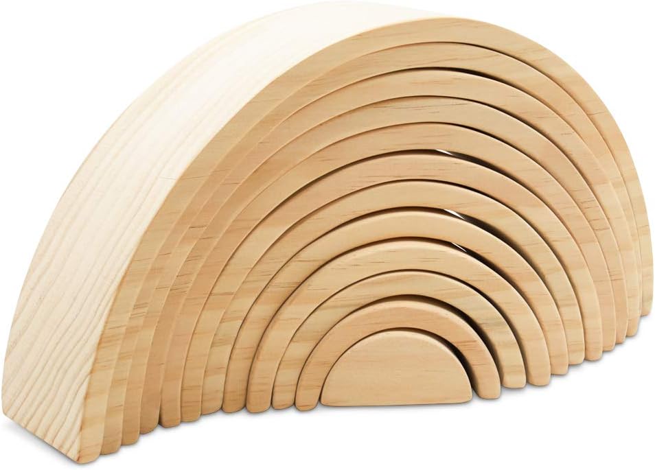 Fidtoy Jouet à empiler en bois naturel, semi-circulaire et ouvert
