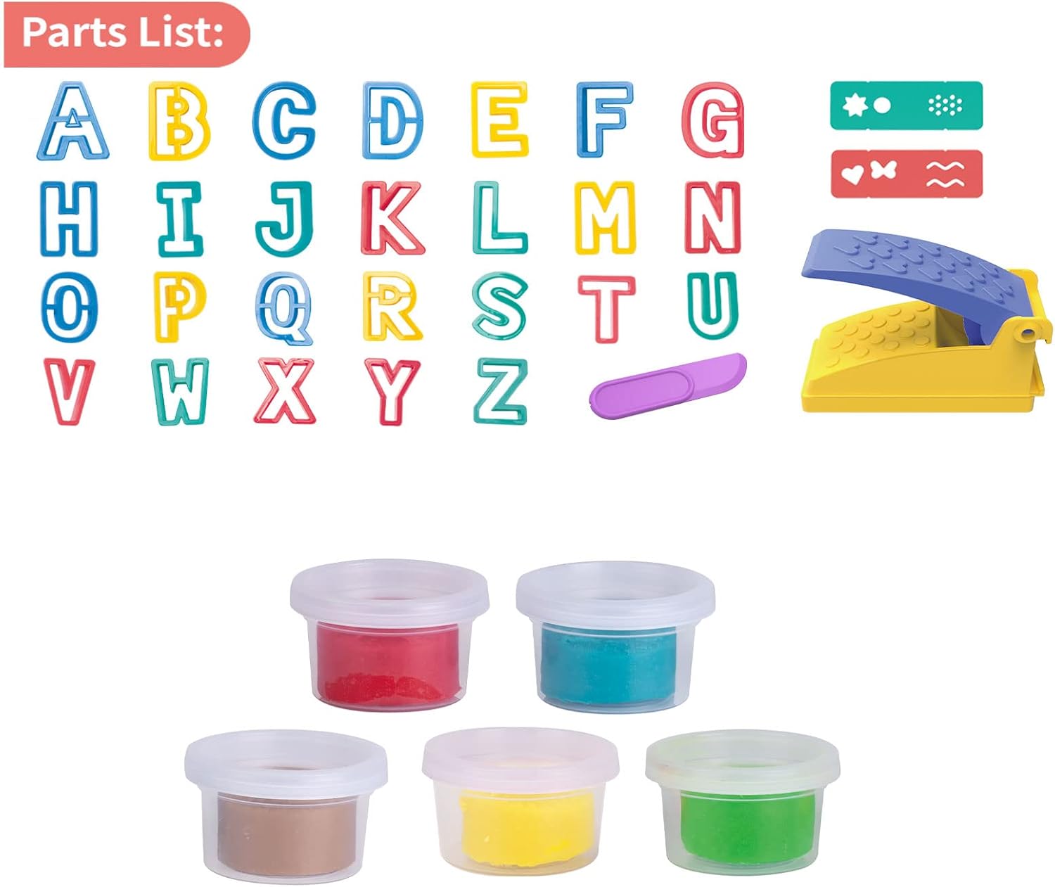Fidtoy Alphabet Learning Soft Dough Kit for Kids, Reusable Letter Molds Play Dough Set, Preschool ABC Learning Toy for Ages 3+