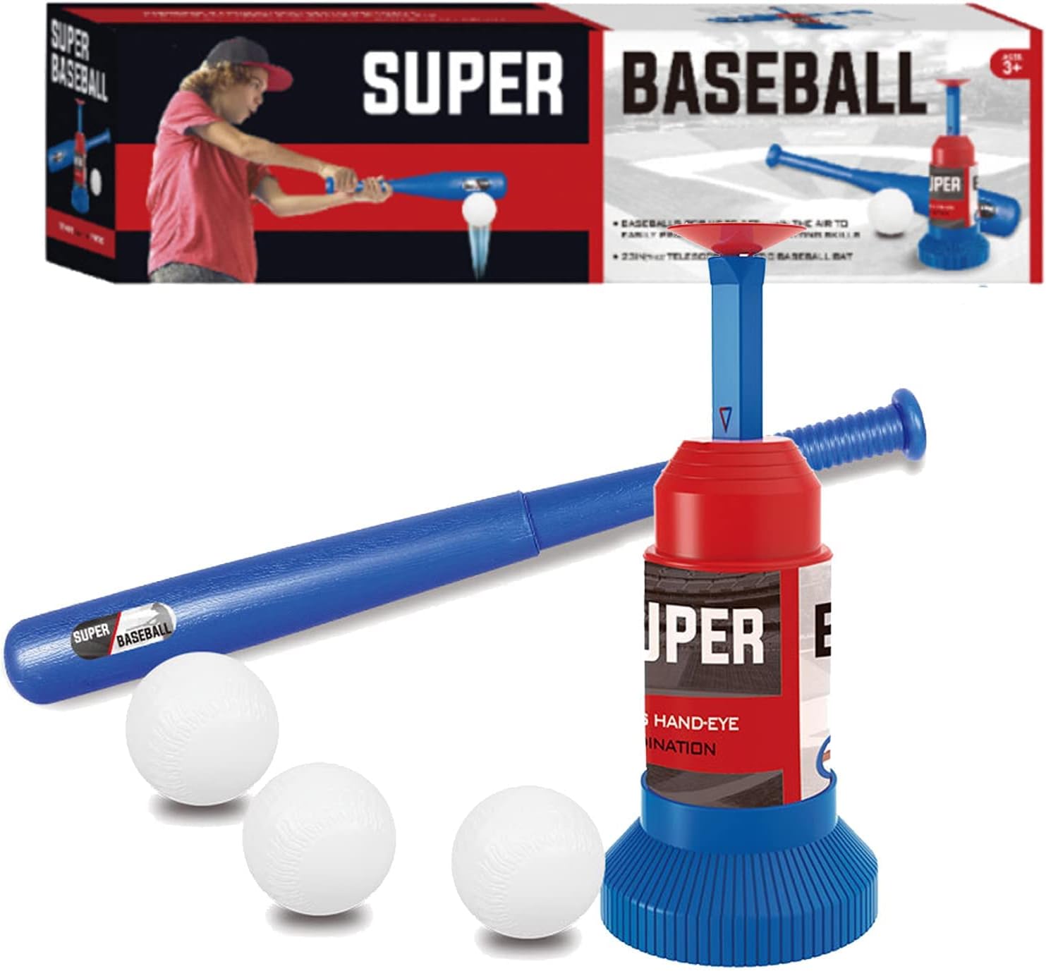 Fidtoy Baseball Sports Play Set For Kids Beginner T Ball Batting Toy Set with Launcher, Bat and Soft Baseballs for Outdoor Practice