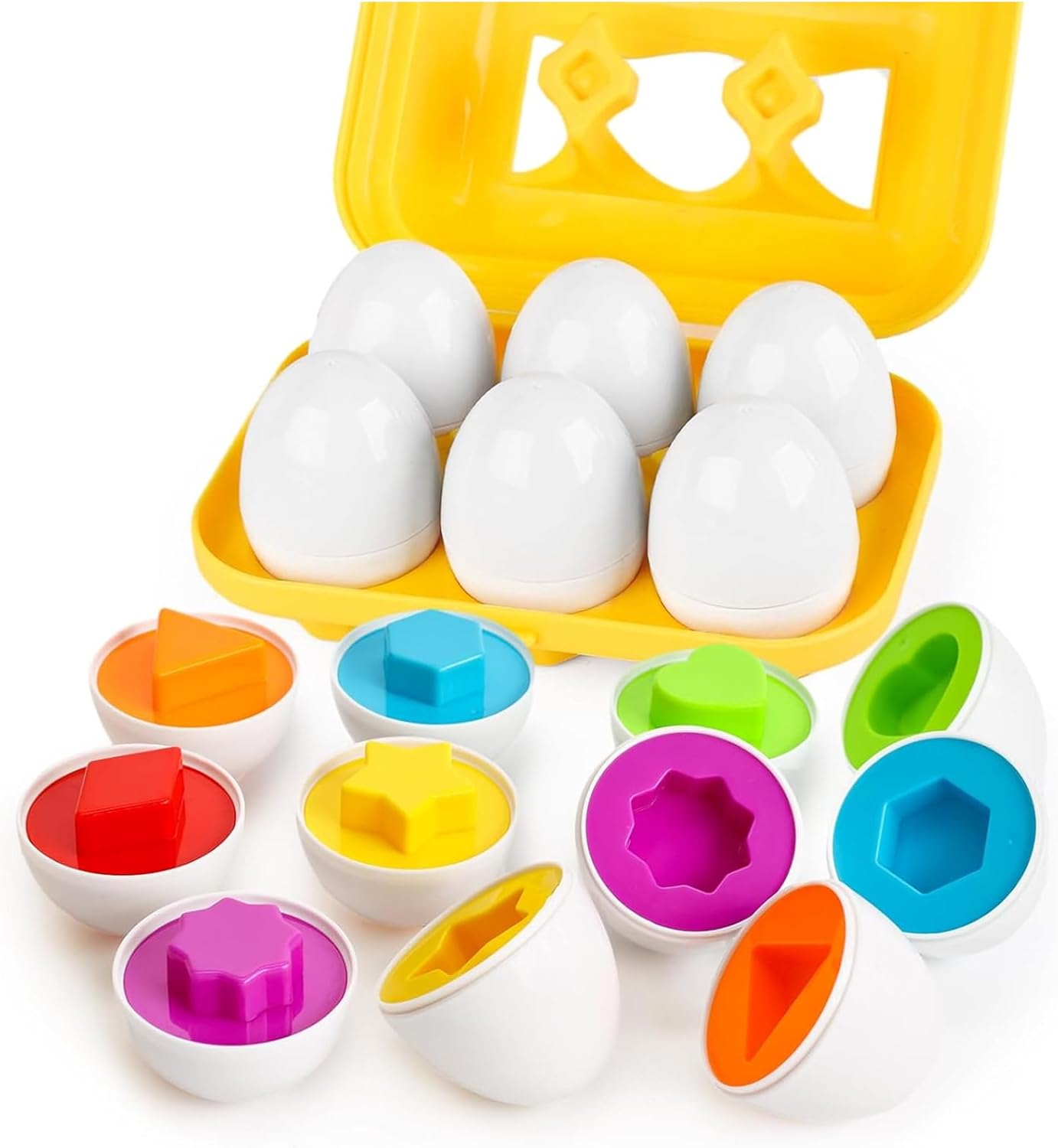 Fidtoy Matching Eggs Color Recognition Shape Sorting Toy for Toddlers Plastic 6-Piece Learning Set Age 2-6