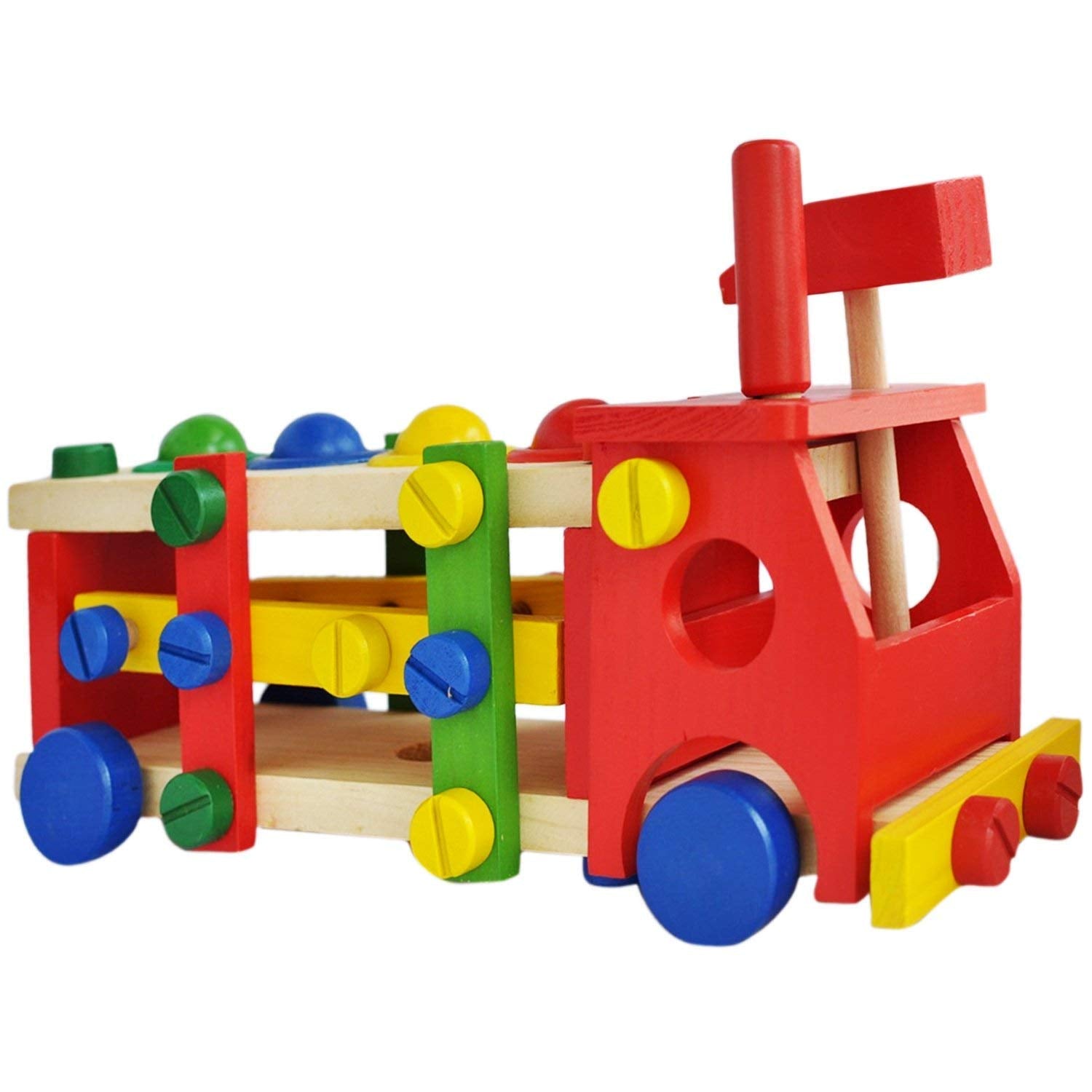 Fidtoy Wooden Reassembly Nut Screw Car Kit Take Apart Vehicle Building Toy for Kids Ages 3 to 8