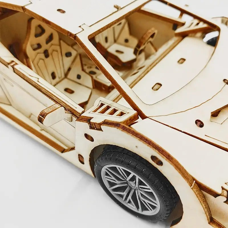Fidtoy Puzzle 3D en Bois Voiture Supercar à Rétrofriction 114 Pièces, Maquette de Voiture en Bois pour Adolescents et Amateurs de Puzzles à partir de 14 Ans