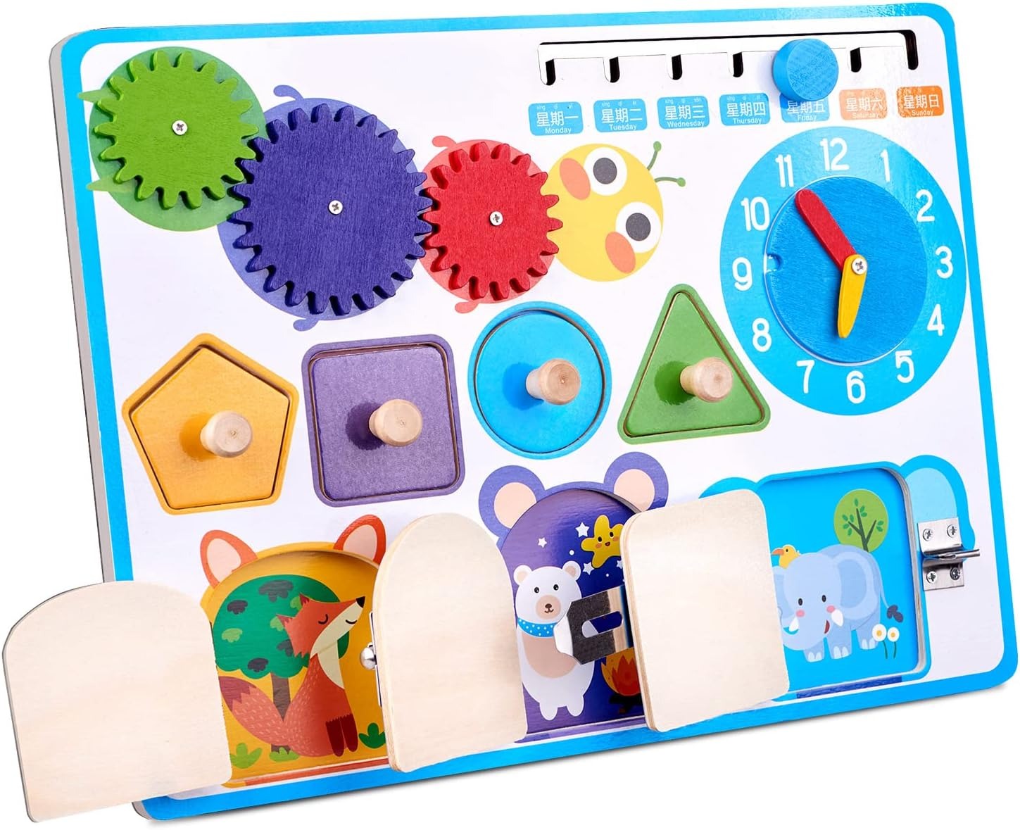 Fidtoy Tableau d'activités sensoriel en bois avec formes géométriques Montessori, jouet d'apprentissage de la motricité fine pour enfants de 2 à 6 ans