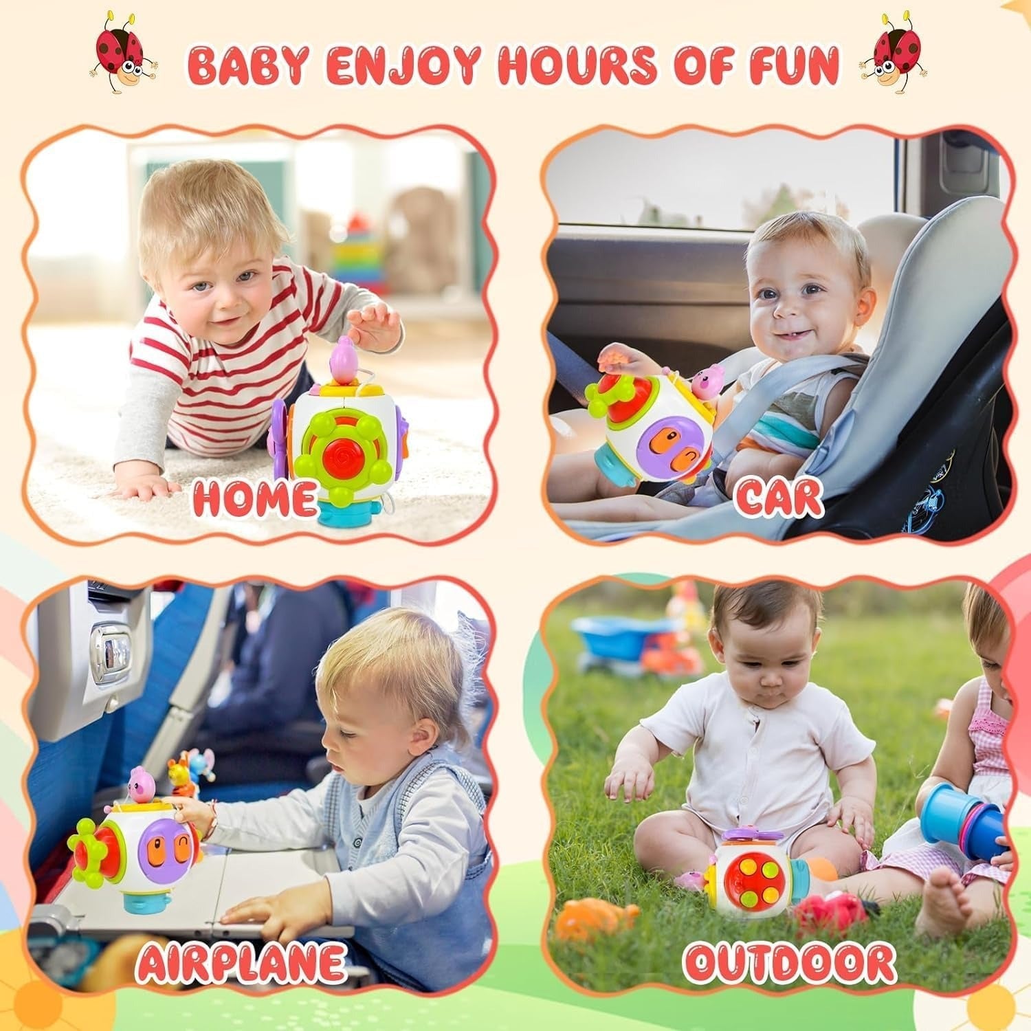 Fidtoy Cube d'activités 6-en-1 Busy Catch Ball pour tout-petits, cube d'activités Montessori sensoriel avec interrupteurs, prise, clé lapin, hand spinner et activités de motricité fine, à partir de 18 mois
