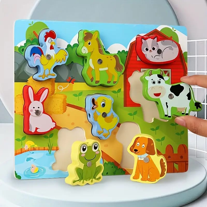 Fidtoy Puzzle magnétique 3D coloré à lacer - Design aléatoire, Puzzle de pêche et de laçage magnétique en bois, Jouet d'apprentissage précoce pour la motricité fine et l'association des couleurs, Âges 2-6