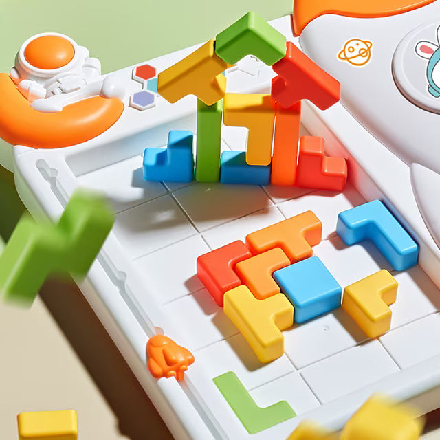 Fidtoy Space Rocket Tetris Table Block Challenge Game for Kids Ages 4-12, Plastic 3D Puzzle Board Game with Rocket Frame and Colorful Shape Blocks for Logic Play