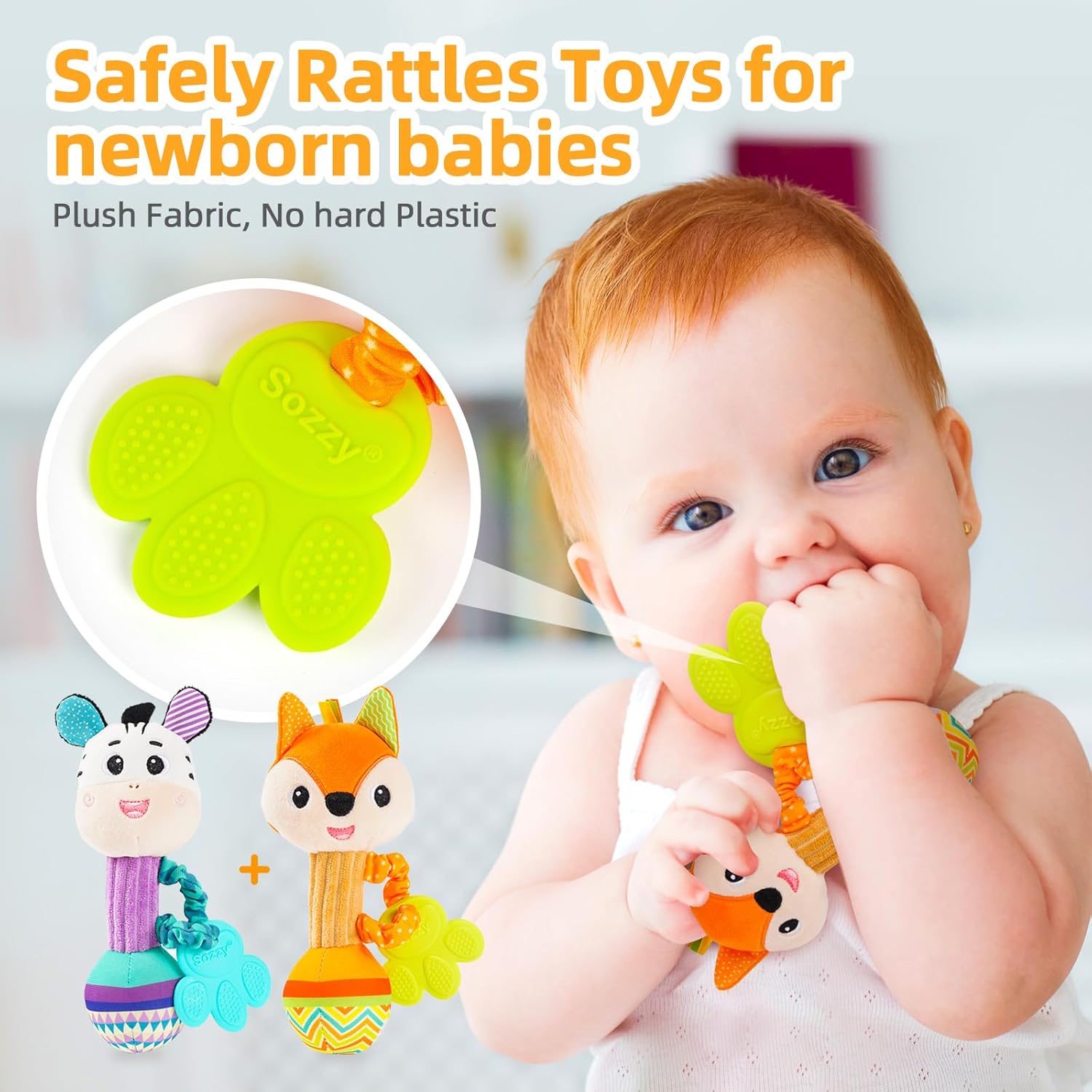 Ensemble de jouets hochet en peluche Fidtoy pour nouveau-nés – Hochets sensoriels doux en forme d'animaux pour la préhension, la découverte sonore et le développement précoce des nourrissons